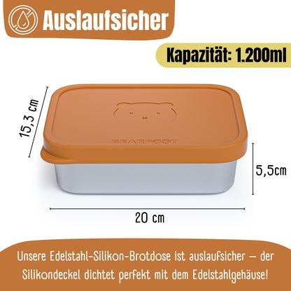 Kids' Stainless Steel Lunch Box with Silicone Insert - Brown