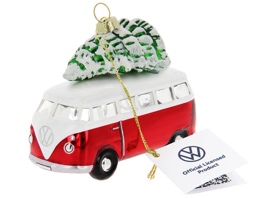 VW T1 Bus Red &amp; White Christmas Decoration with Tree