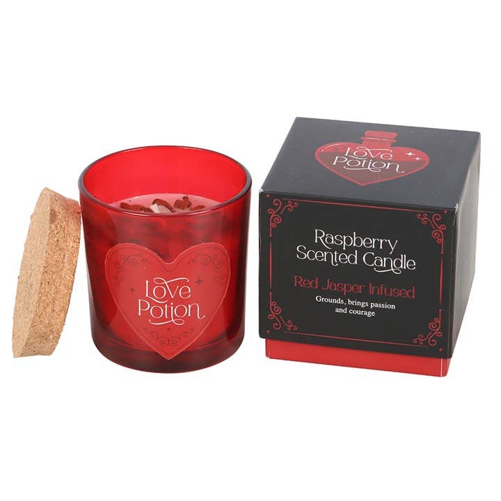 Red Jasper Crystal Candle with Raspberry Scent "Love Potion" for Valentine's Day