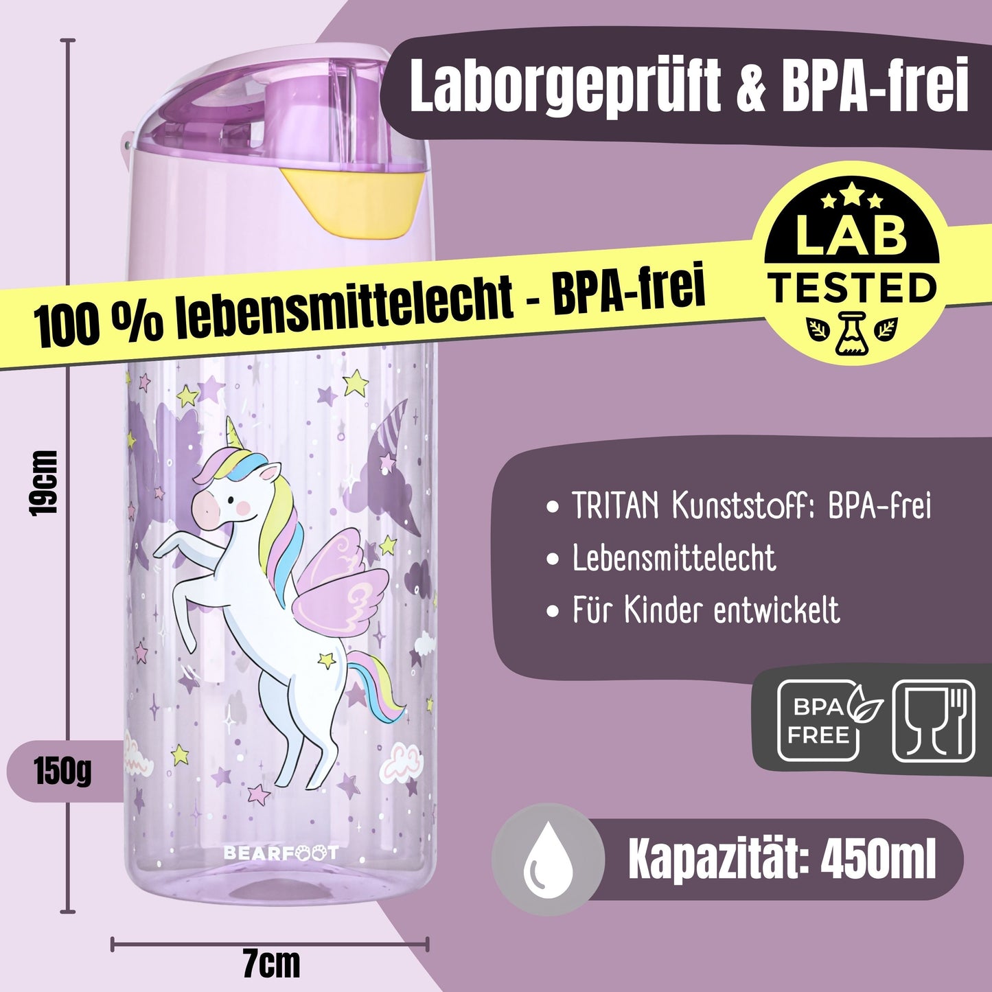 Kids' water bottle, lightweight - Unicorn