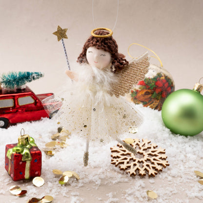 Décoration à suspendre Ange doré aux cheveux foncés