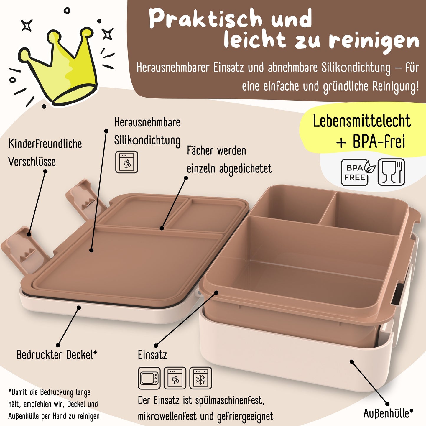 Compartmented Lunch Box, Lightweight & Leak-Proof - Safari Brown
