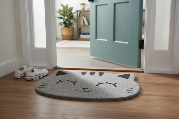 Grey cat doormat