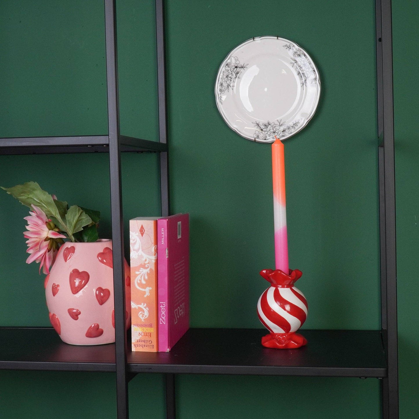 Bougeoir - Bonbon Toffee - Rouge/Blanc - 8,5x8,5x13 cm