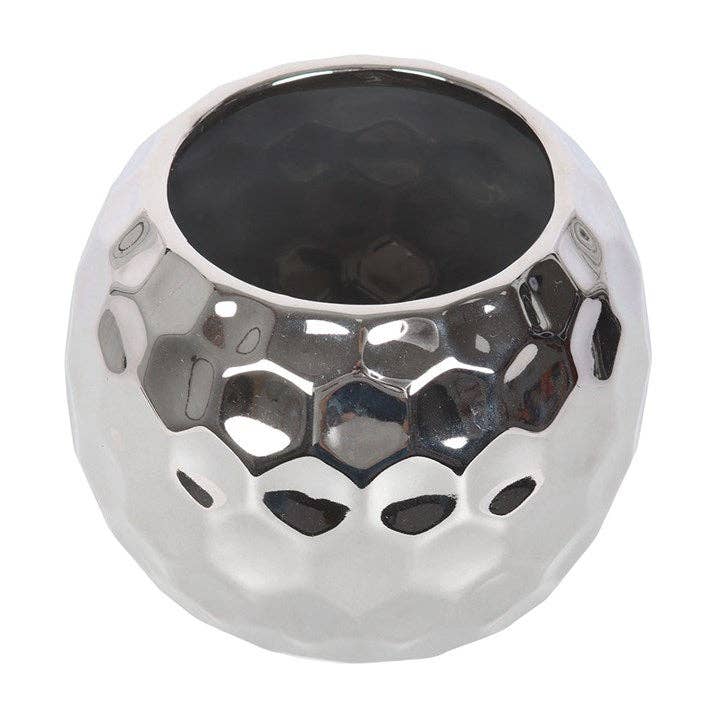 Vase boule à facettes argentée