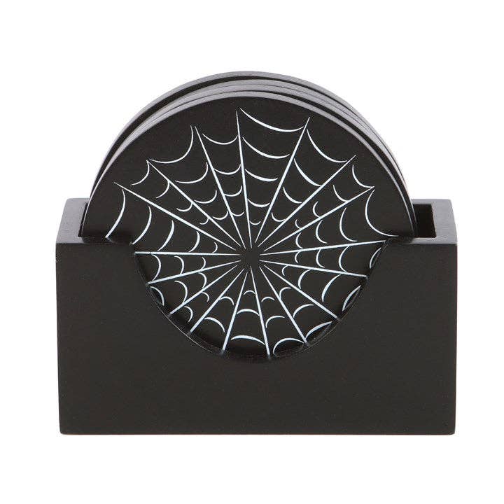 Set of 4 black gothic spiderweb coasters