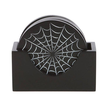 Set of 4 black gothic spiderweb coasters