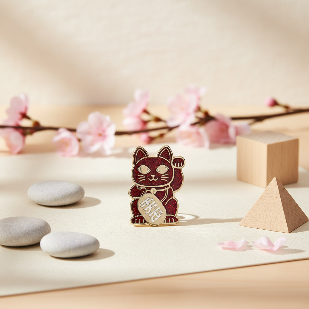 Red Glitter Lucky Cat Pin