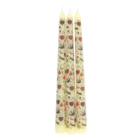 Set of 3 cream floral folk pattern candles