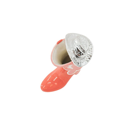 Flower Vase - Boot with Disco Hat Vase - Ceramic - Pink/Orange - 16.5x10.5x26.5cm