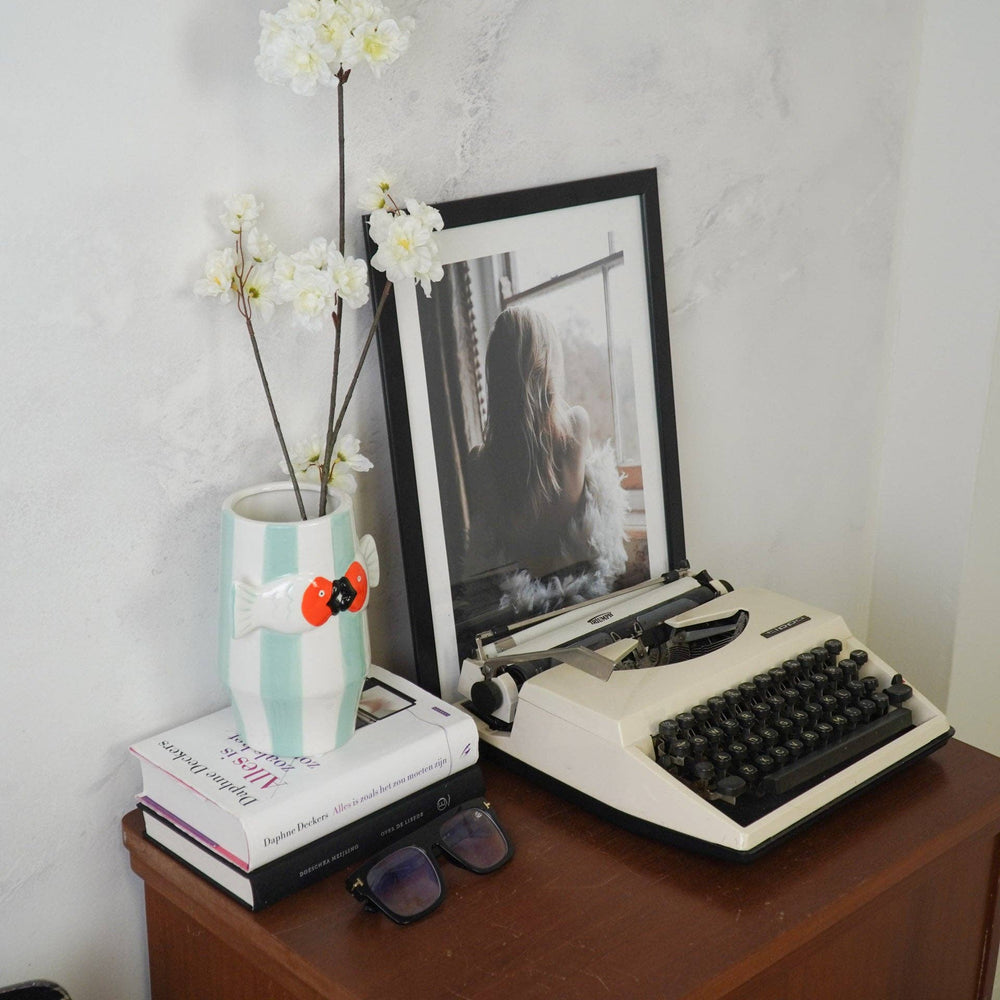 Vase - Vase à Fleurs Poisson-Menthe/Blanc/Orange - 14x11,5x18,5cm