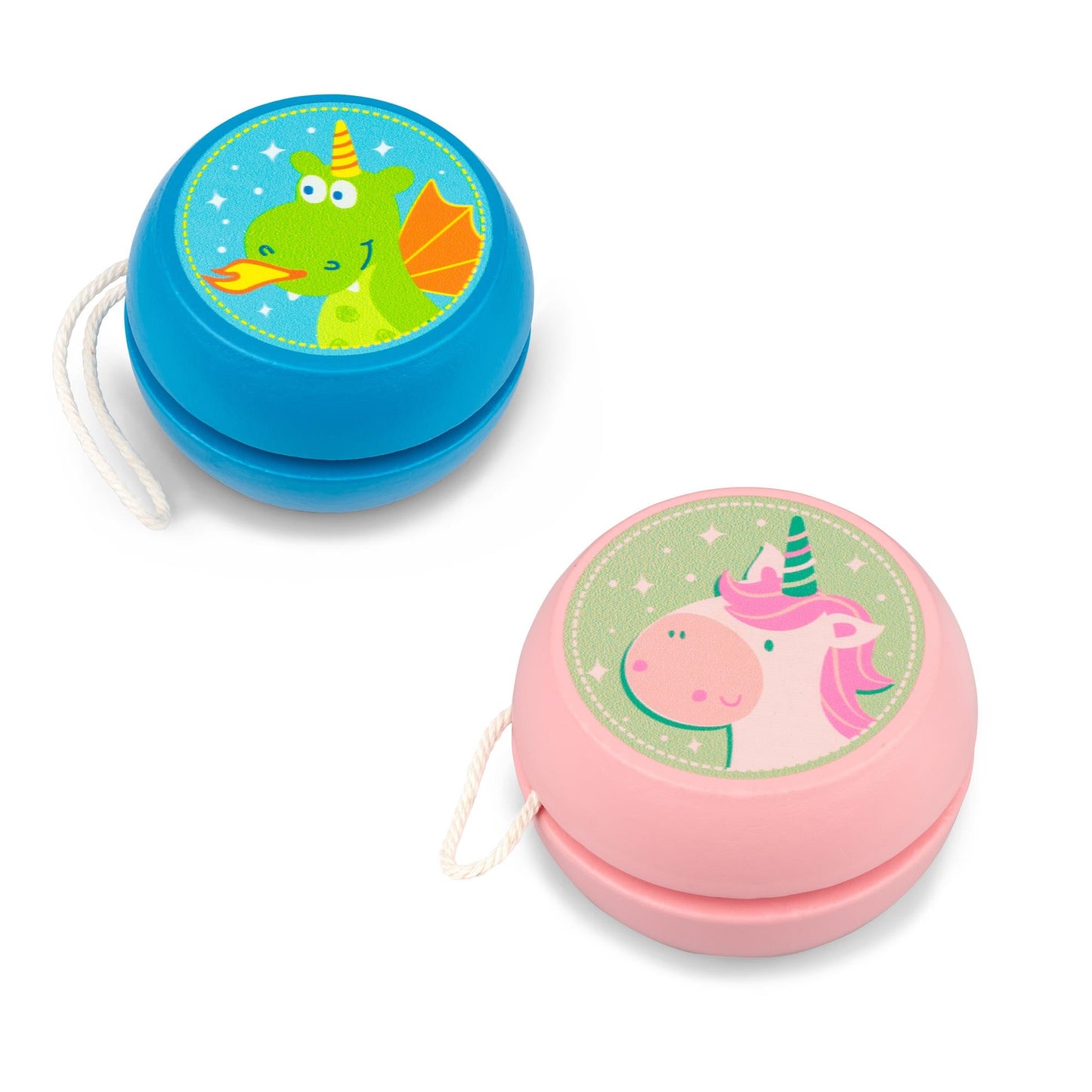 WOODEN UNICORN AND DRAGON YO-YOS - BROWN INTERIOR BOX