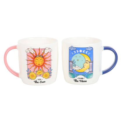 Set of celestial Sun and Moon mugs