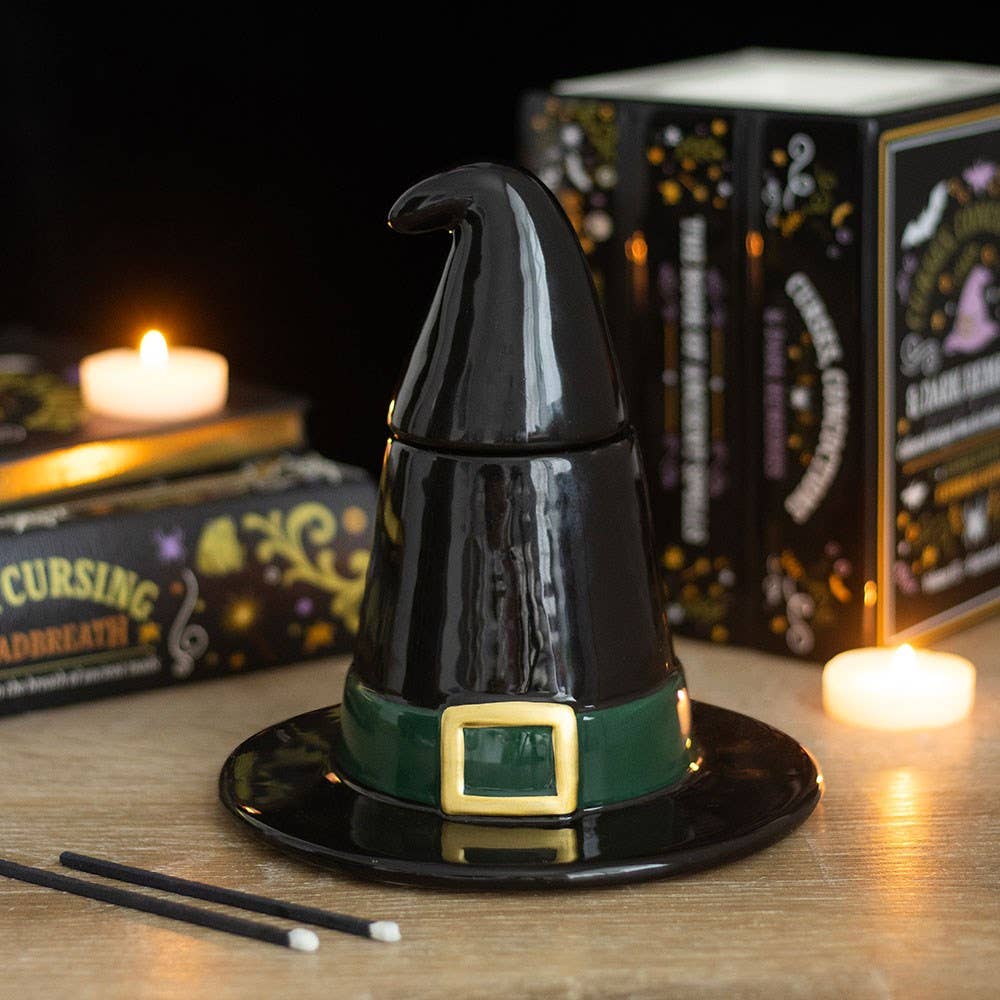 Brûle-parfum chapeau de sorcière noir pour Halloween