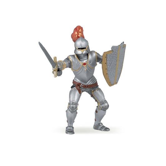 Knight figurine in armor with red plume
