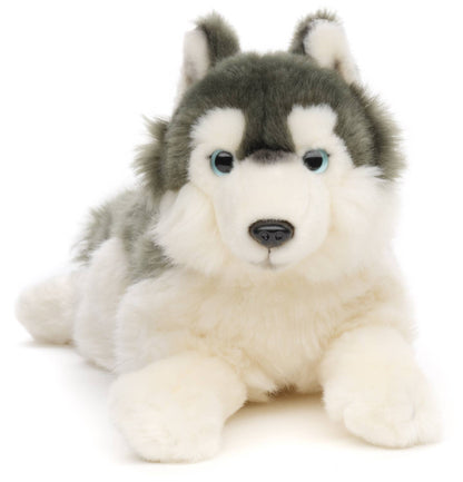 Grey Husky plush toy, lying down