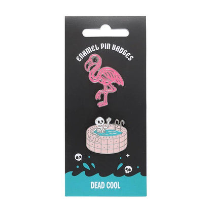 Dead Cool Summer Pin - Skeleton and Flamingo