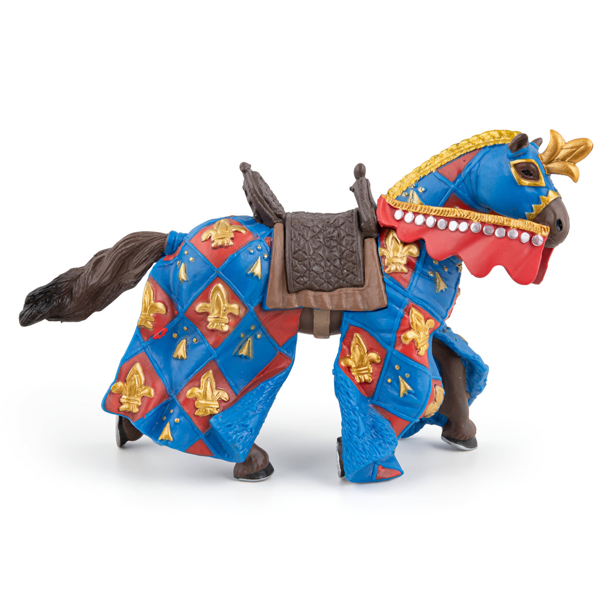 Blue horse figurine with a fleur-de-lis design