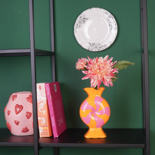 Flower Vase - Toffee Candy - Ceramic - Pink/Orange - 12x6.5x20cm