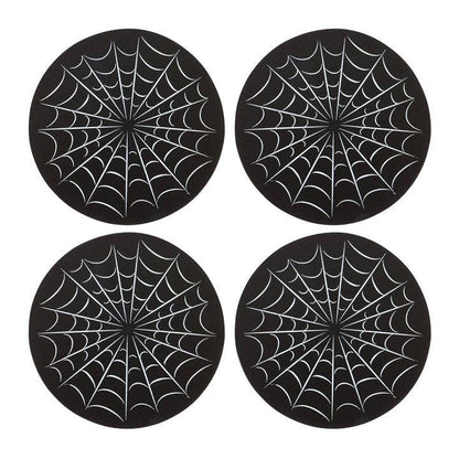 Set of 4 black gothic spiderweb coasters