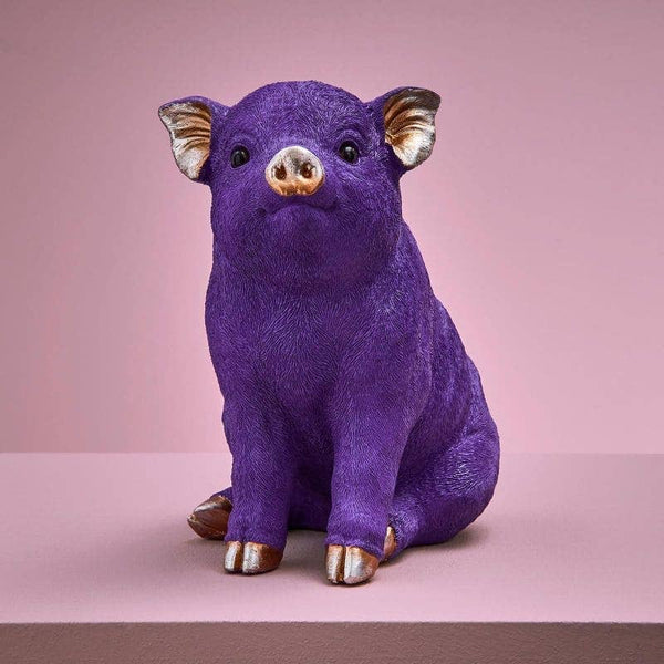 Money box, purple poly resin, 24 x 12 x 22.5 cm