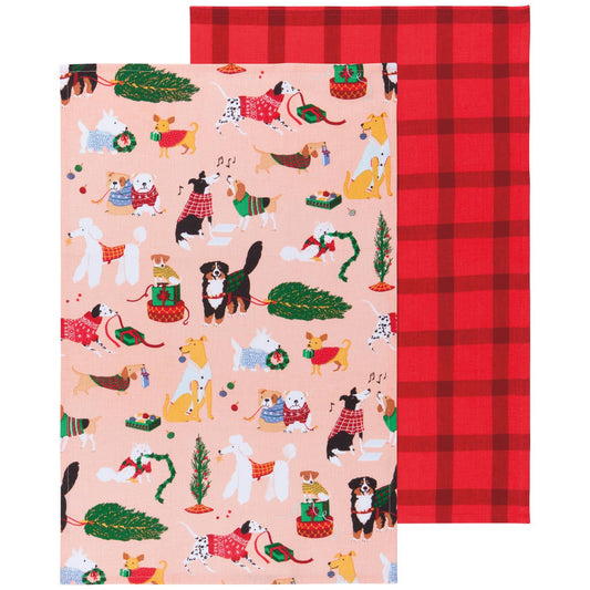 Set of 2 Holiday Hounds Christmas tea towels
