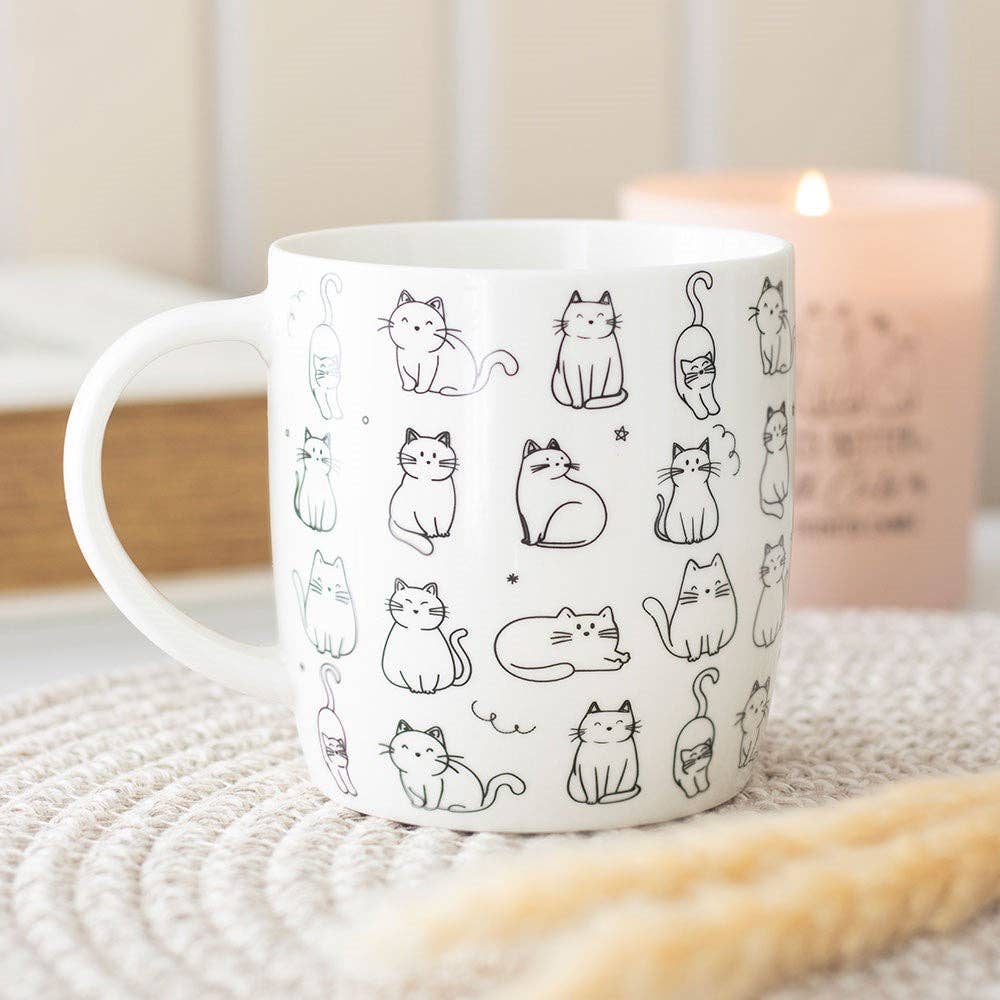 Mug à motif de chat heureux blanc