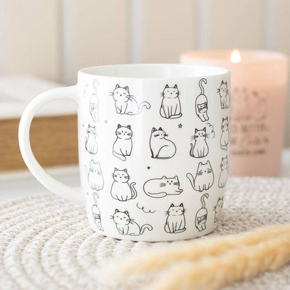 Mug à motif de chat heureux blanc