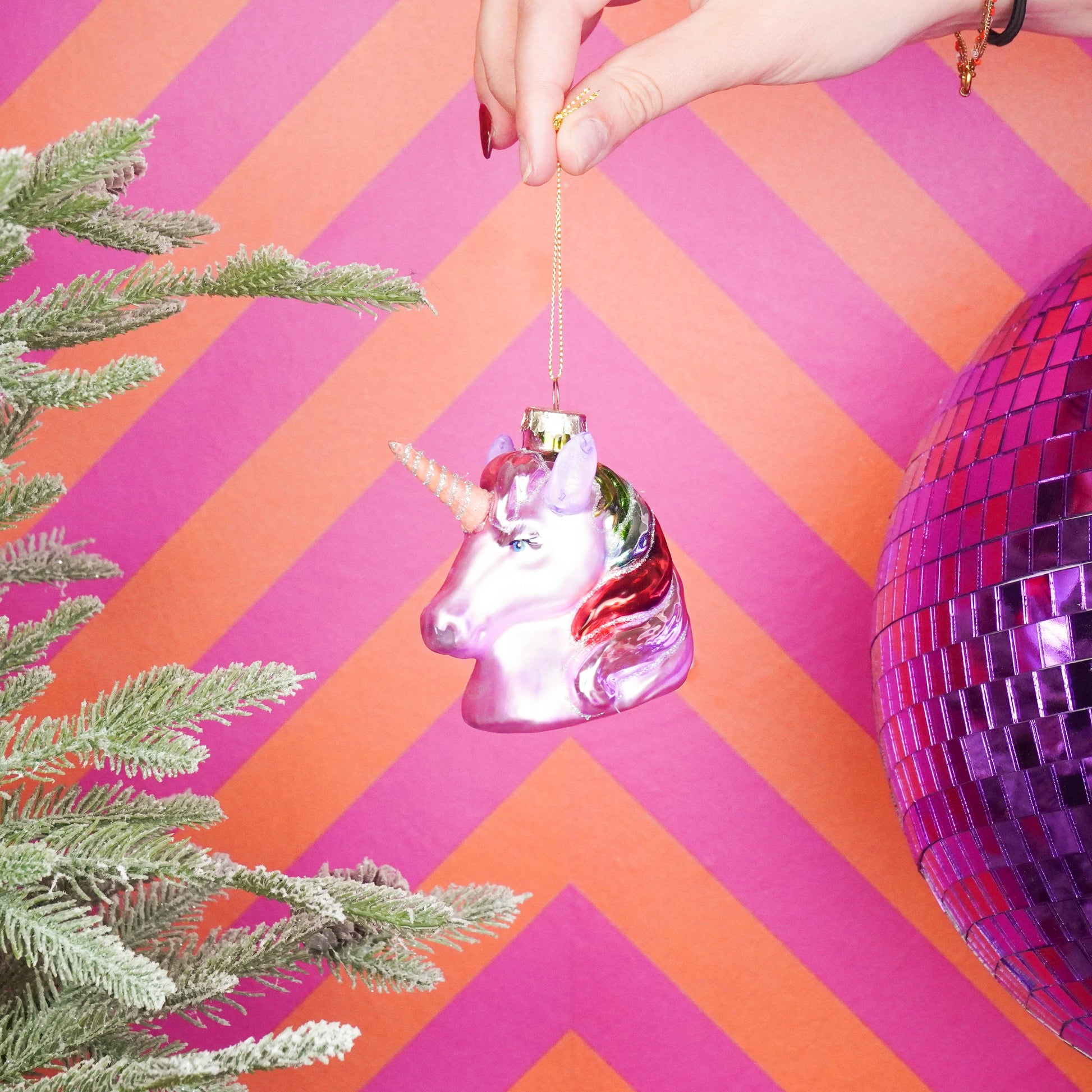 Boule de Noël Licorne Rose