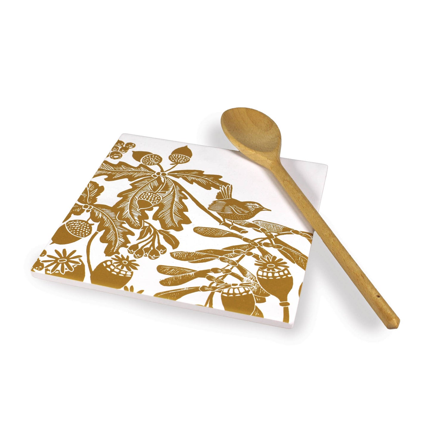 Dessous-de-plat en céramique Woodland Thistle Motif Oiseau Jaune ocre
