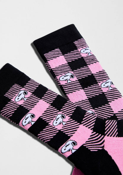 BeSnoopy Tartan Rose - Chaussettes 100 % coton biologique