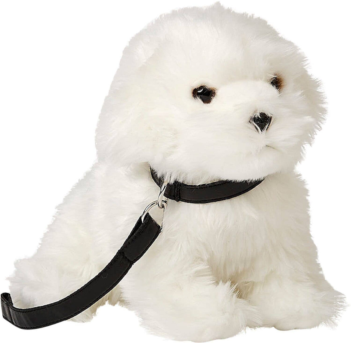 Peluche chien maltais en laisse