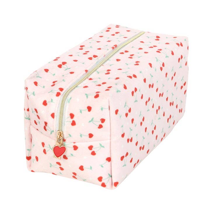 Heart-shaped cherry makeup bag