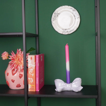 Bougeoir - Nœud - Céramique - Lilas - 18x9x7 cm