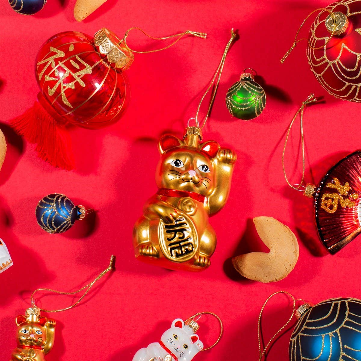 Golden Lucky Cat Christmas Ball
