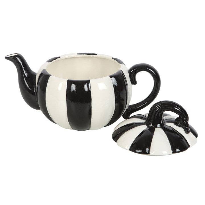 Théière citrouille rayée noire et blanche
