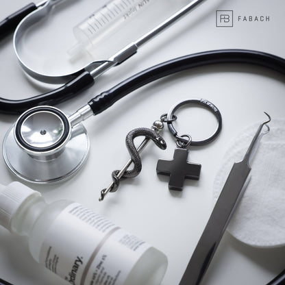 Porte-clés Bâton d'Esculape avec croix médicale