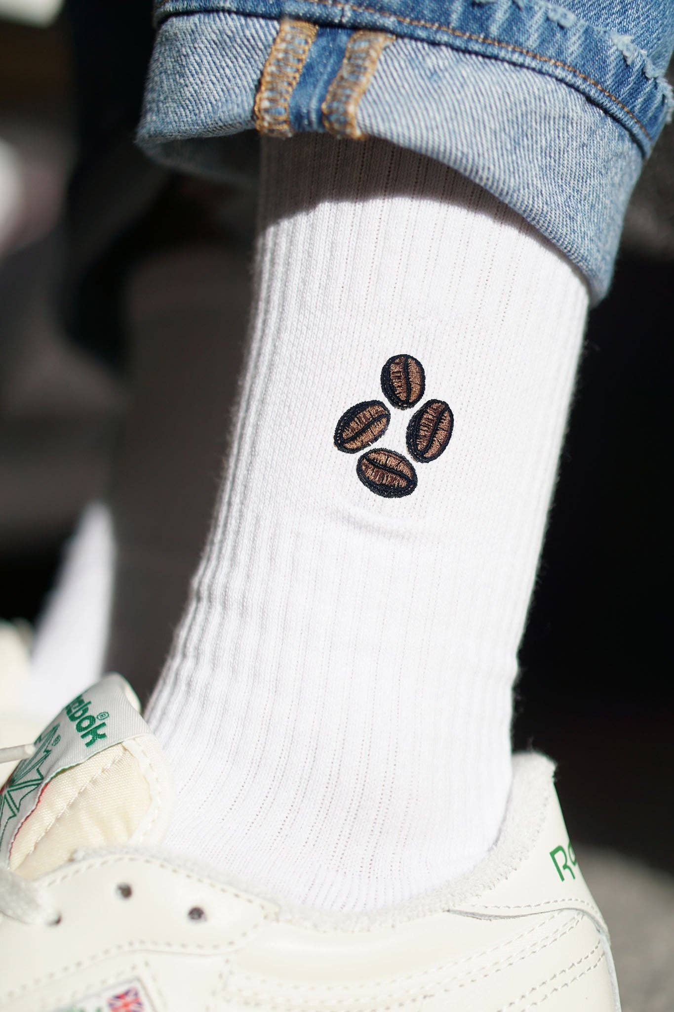 Coffee Bean Embroidered Socks
