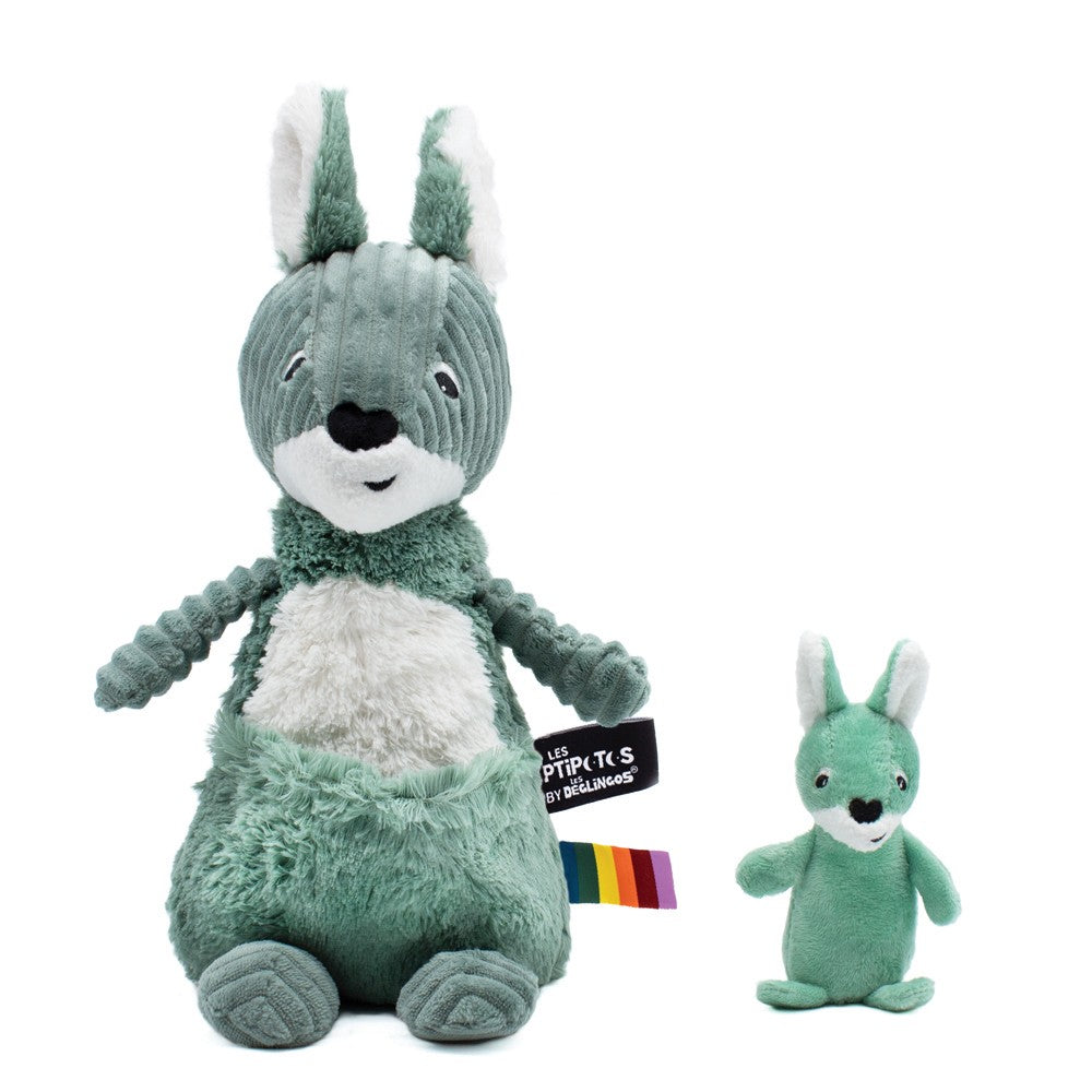 Peluche kangourou Allezou maman et son bébé vert – Les Ptipotos