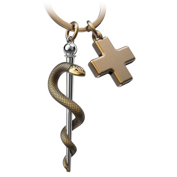 Porte-clés Bâton d'Esculape avec croix médicale