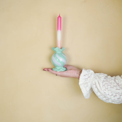 Round Toffee Candy Candle Holder - Ceramic - Mint/Lilac - 8.5x8.5x13 cm