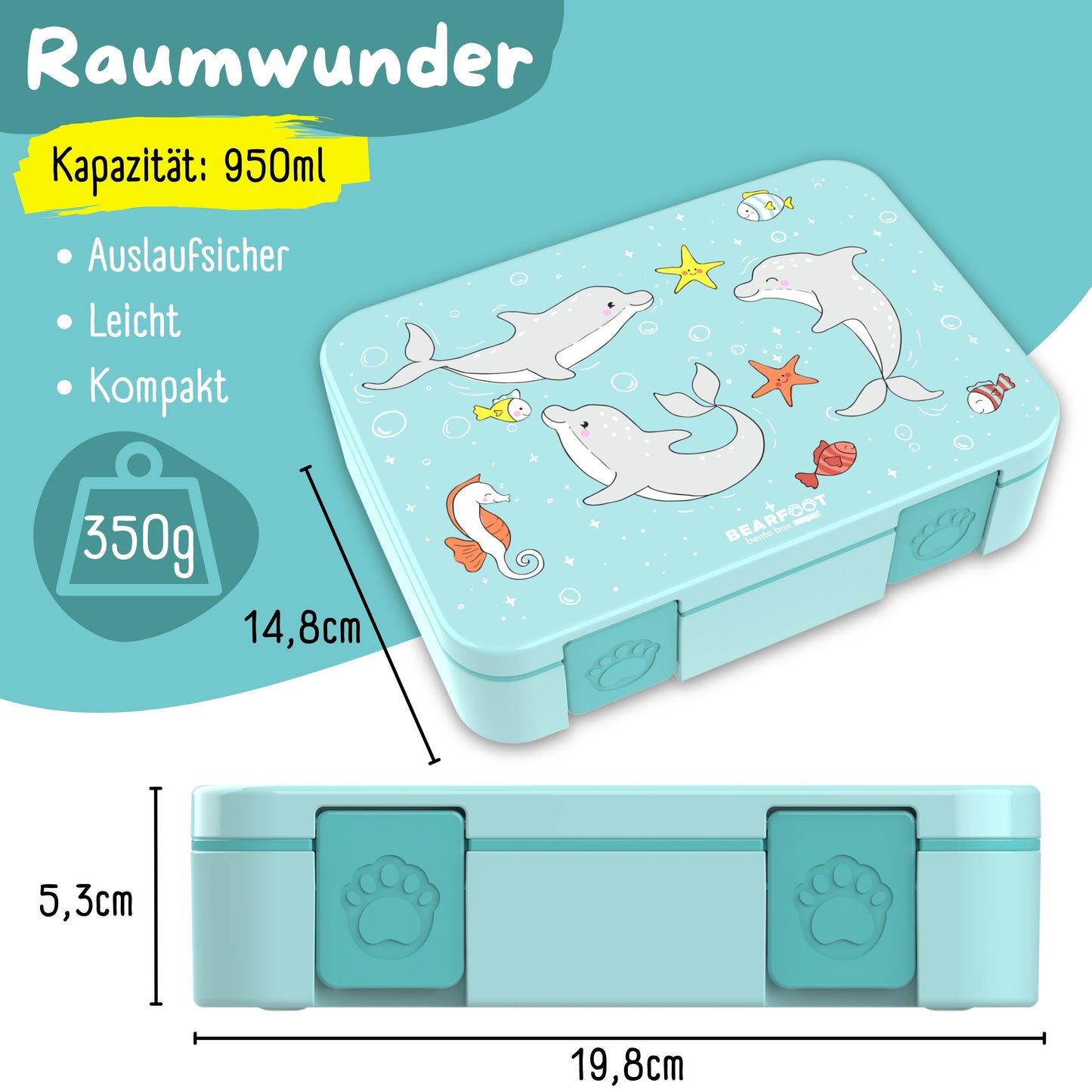 Lunch box with compartments, lightweight & leak-proof - Dolphin