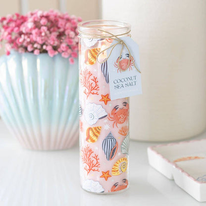 Bougie Tubulaire Côtière à Imprimé Coquillage Pastel & Noix de Coco et Sel Marin