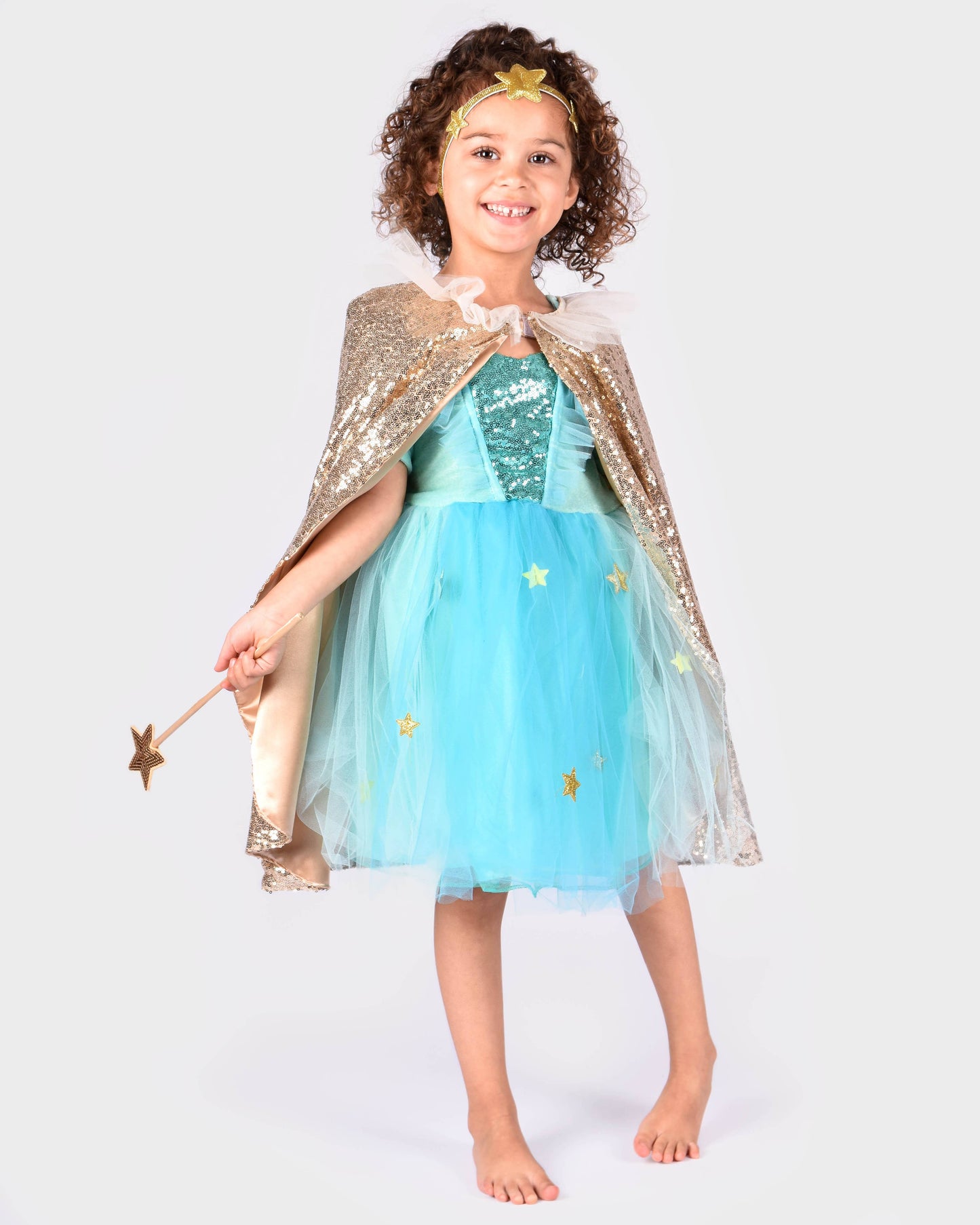 Gold sequin cape with headband and magic wand 3-8 years