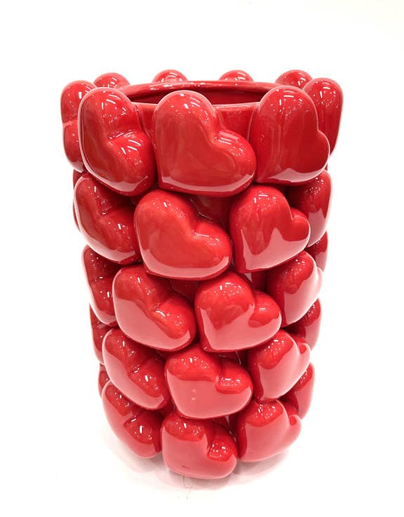 Large ceramic vase with 3D heart patterns