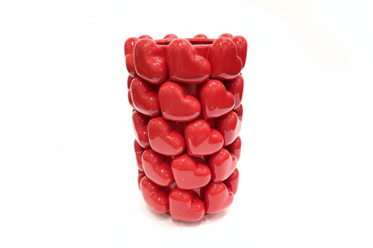 Large ceramic vase with 3D heart patterns