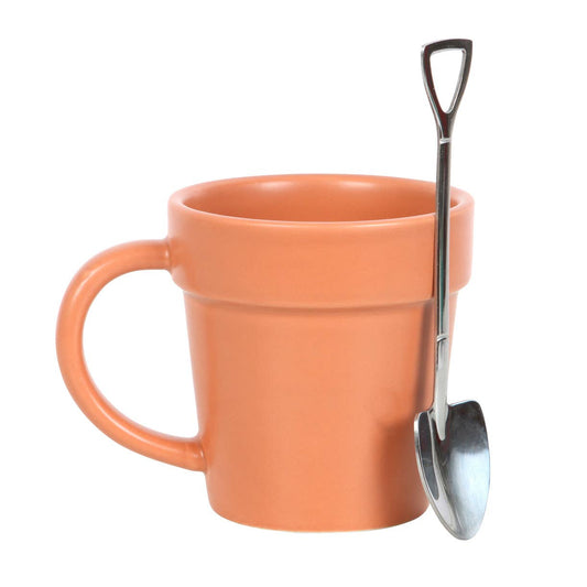 Tasse céramique en forme de pot de fleurs avec petite cuillère pelle