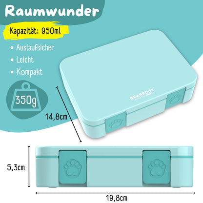 Lunch box with compartments, lightweight & leak-proof - mint