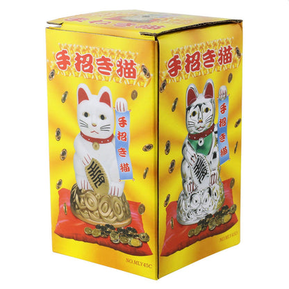 Chat chanceux solaire argenté 11cm