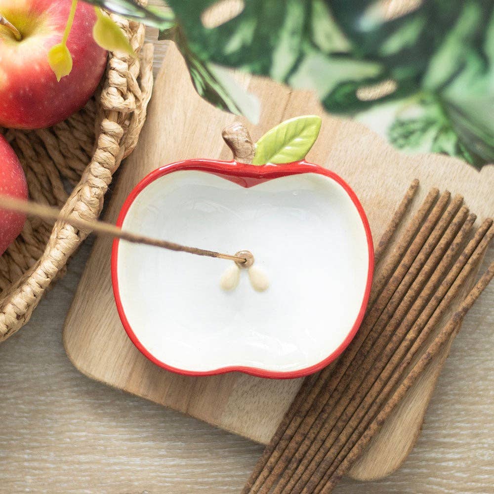 Apple-shaped ceramic incense holder